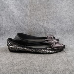 Report Shoes Womens 8 Ballet Flats Slip On Open Peep Toe Bow Glitter Fashion